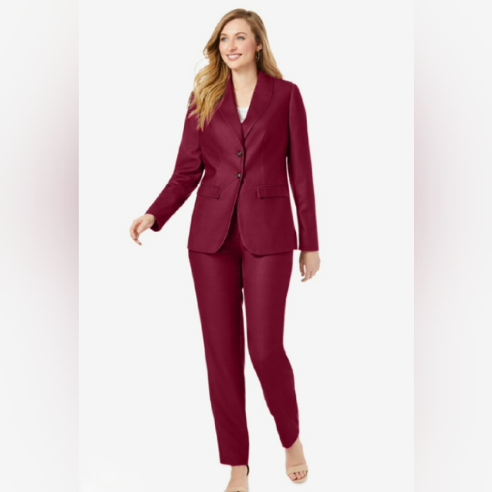 Jessica London Maroom Colored Single Breasted Pant Suit - Size 20W